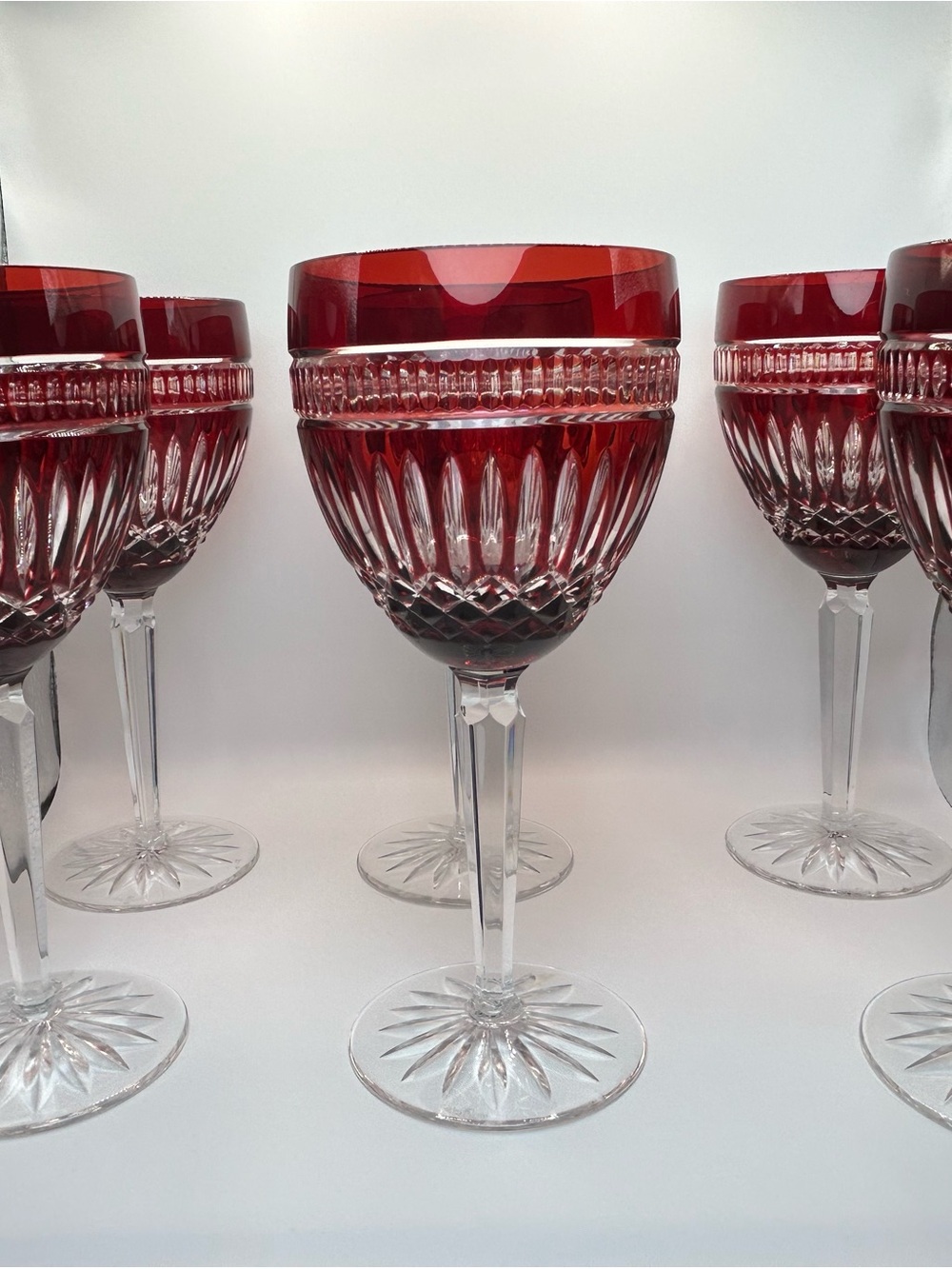 Set of 8 Waterford Crystal Clarendon Ruby Red Wine Hock Glasses - Picture 3 of 14